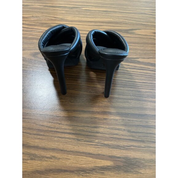 DKNY black faux leather puff cross strap square toe heels size 6M - Picture 3 of 6